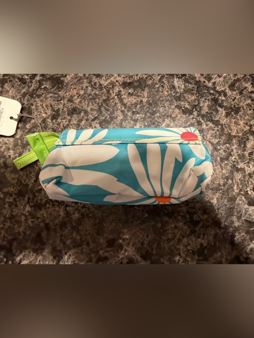 All For Color Turquoise Floral Lipstick Zippered Pouch with Mirror. Retired.